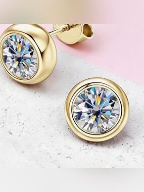 18K YG Bezel Set MOISSANITE 2 c.t.w Stud Earrings